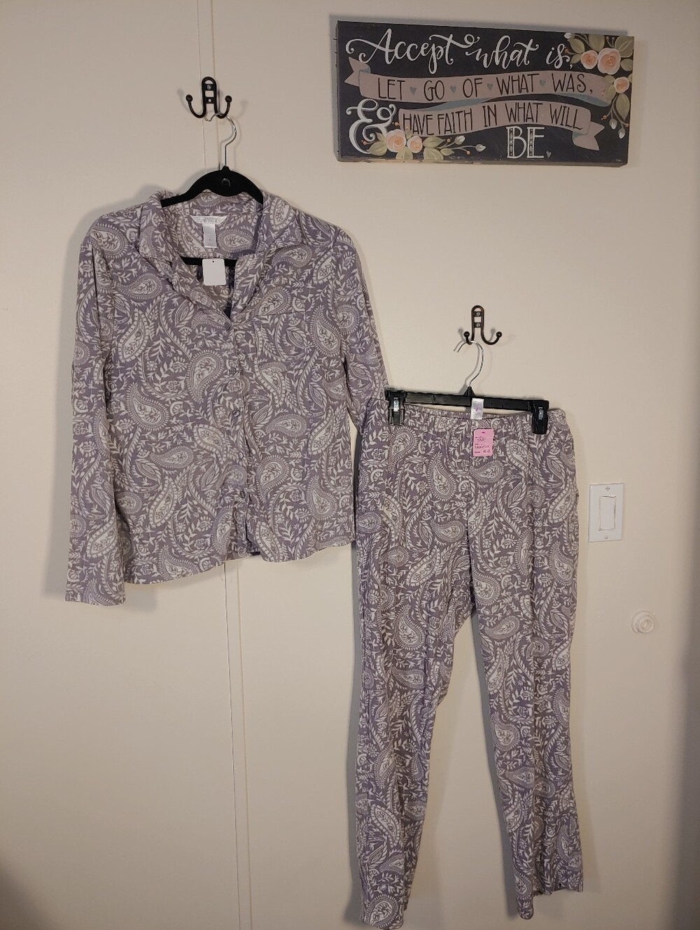 Adonna Medium Grey/purple Warm Long Sleeve Pajama Set